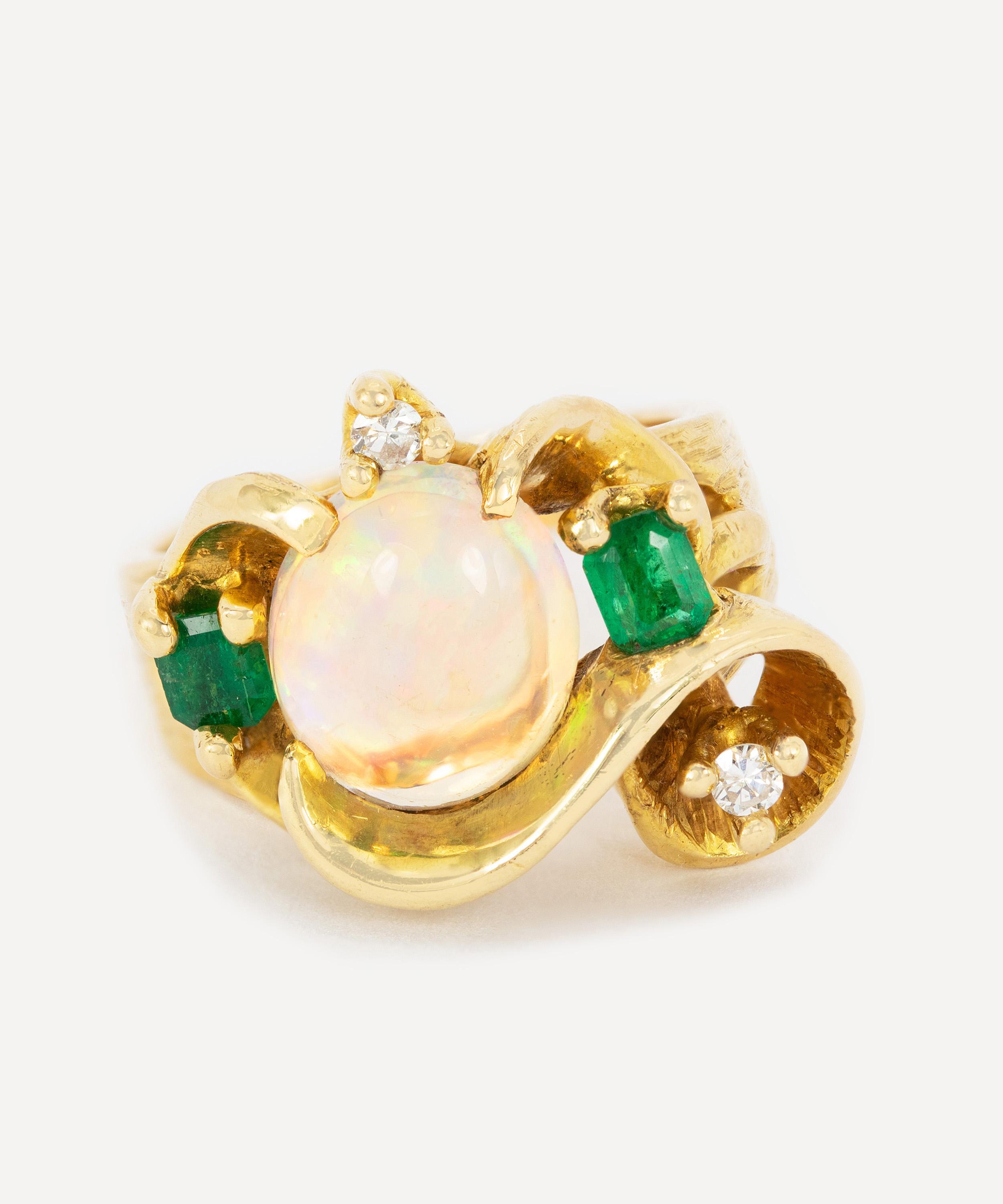 Kojis - 18ct Gold Vintage Opal and Emerald Cocktail Ring image number 0