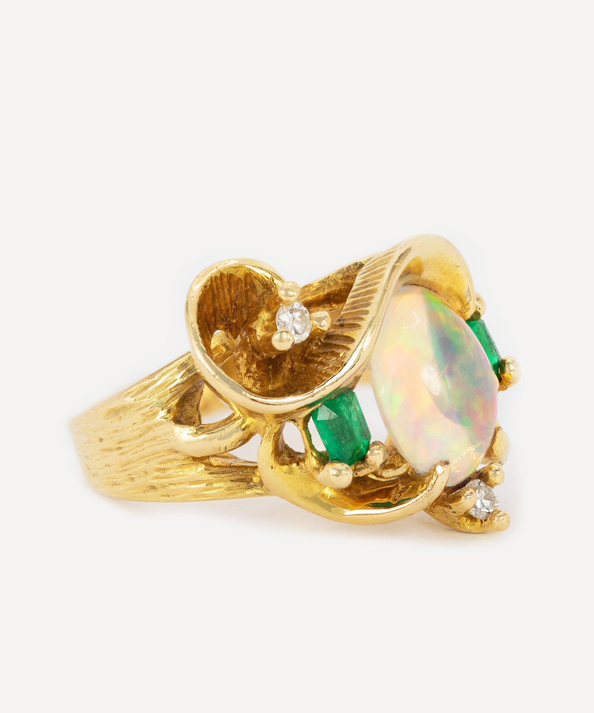 Kojis - 18ct Gold Vintage Opal and Emerald Cocktail Ring image number 1