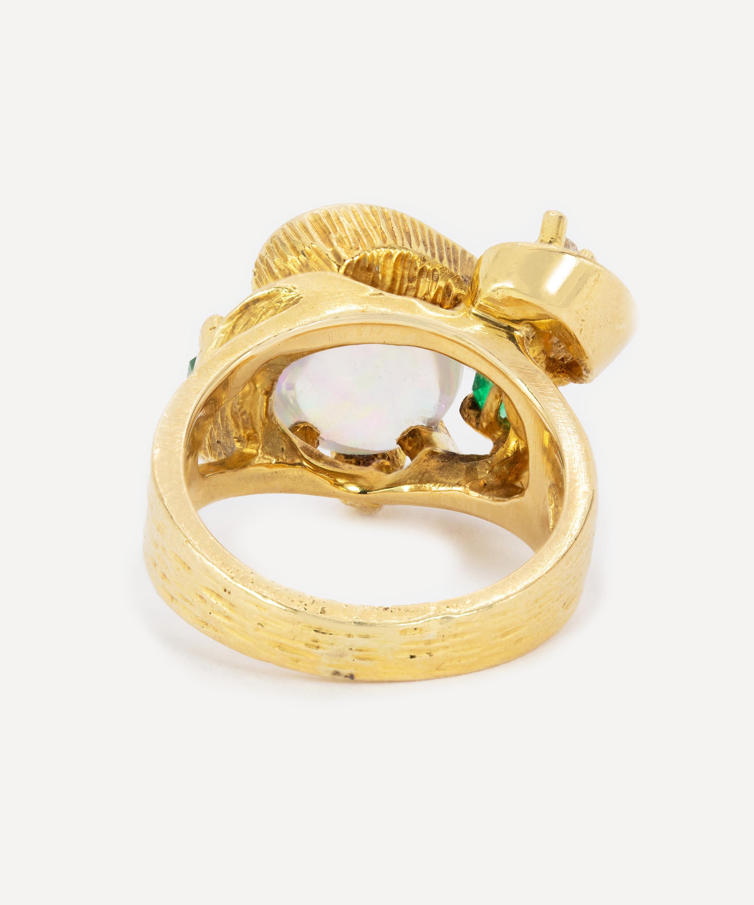 Kojis - 18ct Gold Vintage Opal and Emerald Cocktail Ring image number 2
