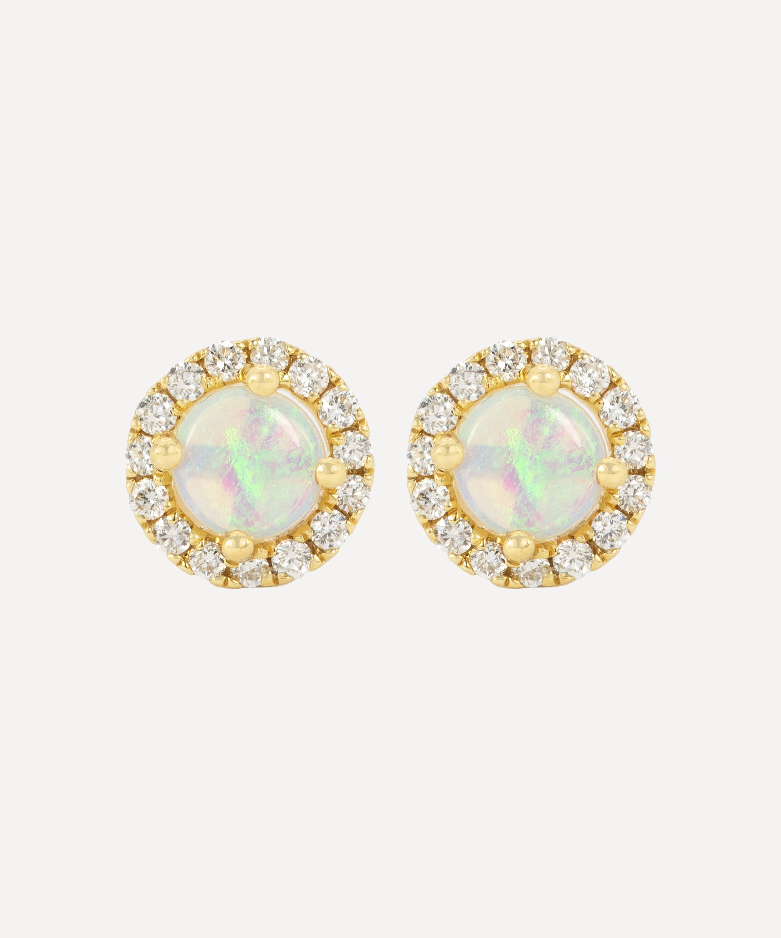 Kojis - 18ct Opal and Diamond Halo Cluster Stud Earrings