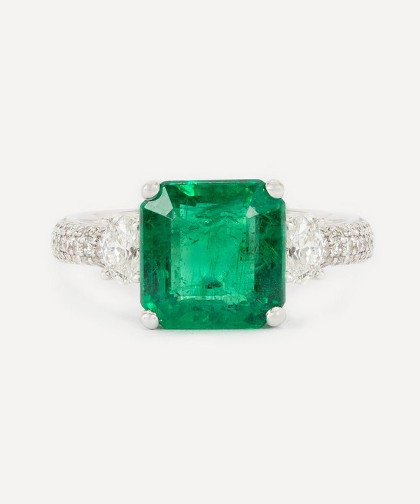 Kojis - 18ct White Gold Emerald and Diamond Cocktail Ring image number null