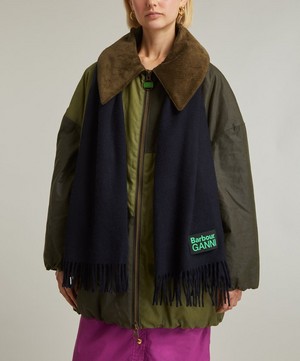 Barbour - x GANNI Navy Lambswool Scarf image number 1