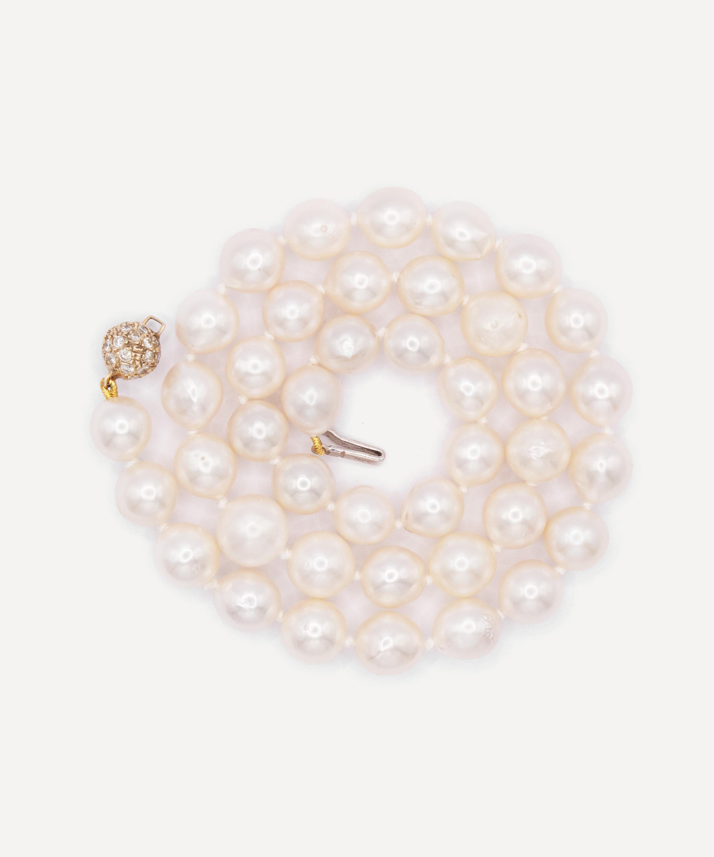 Kojis - 14ct Gold Vintage Pearl and Diamond Clasp Necklace image number 1