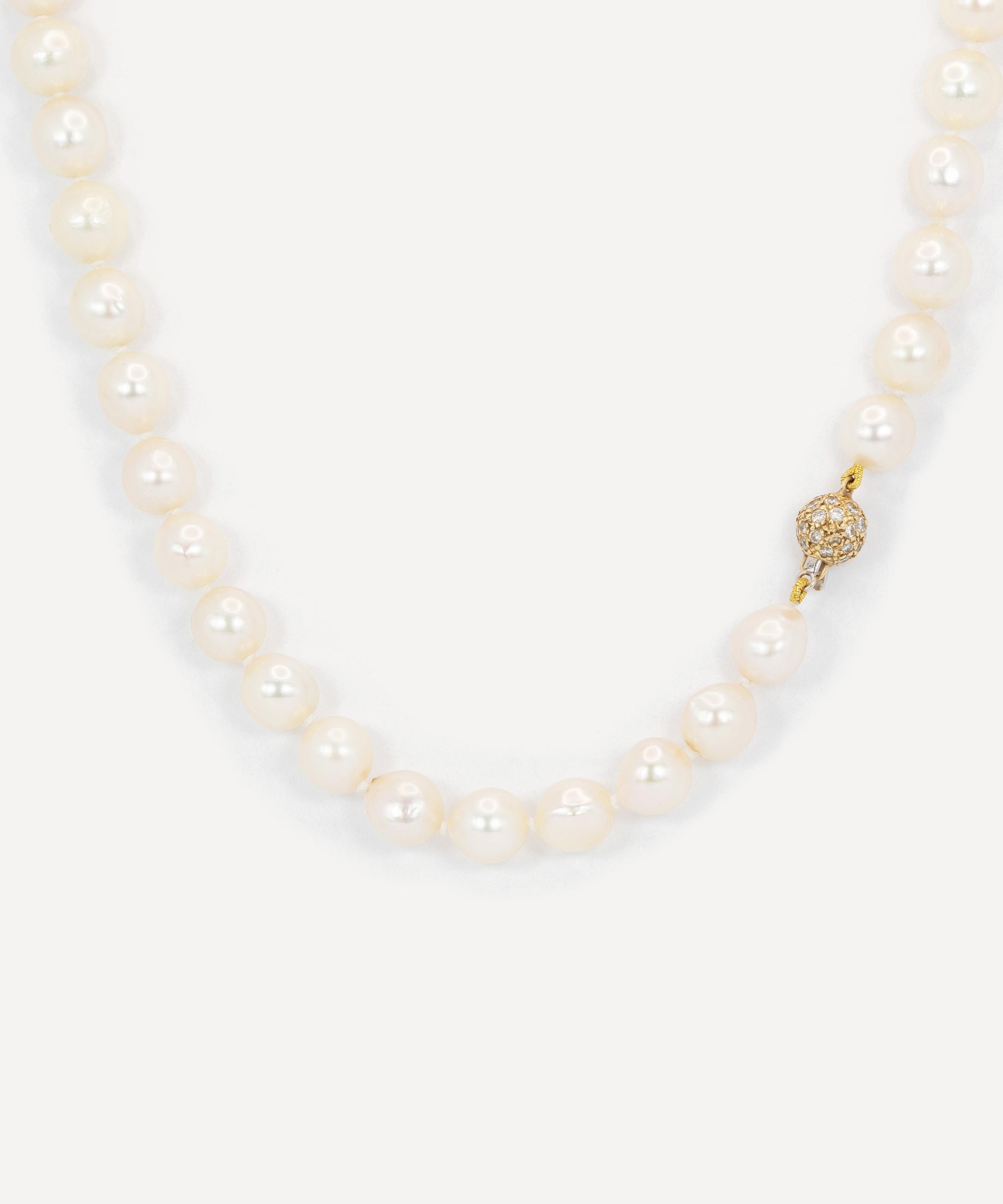 Kojis - 14ct Gold Vintage Pearl and Diamond Clasp Necklace image number 2
