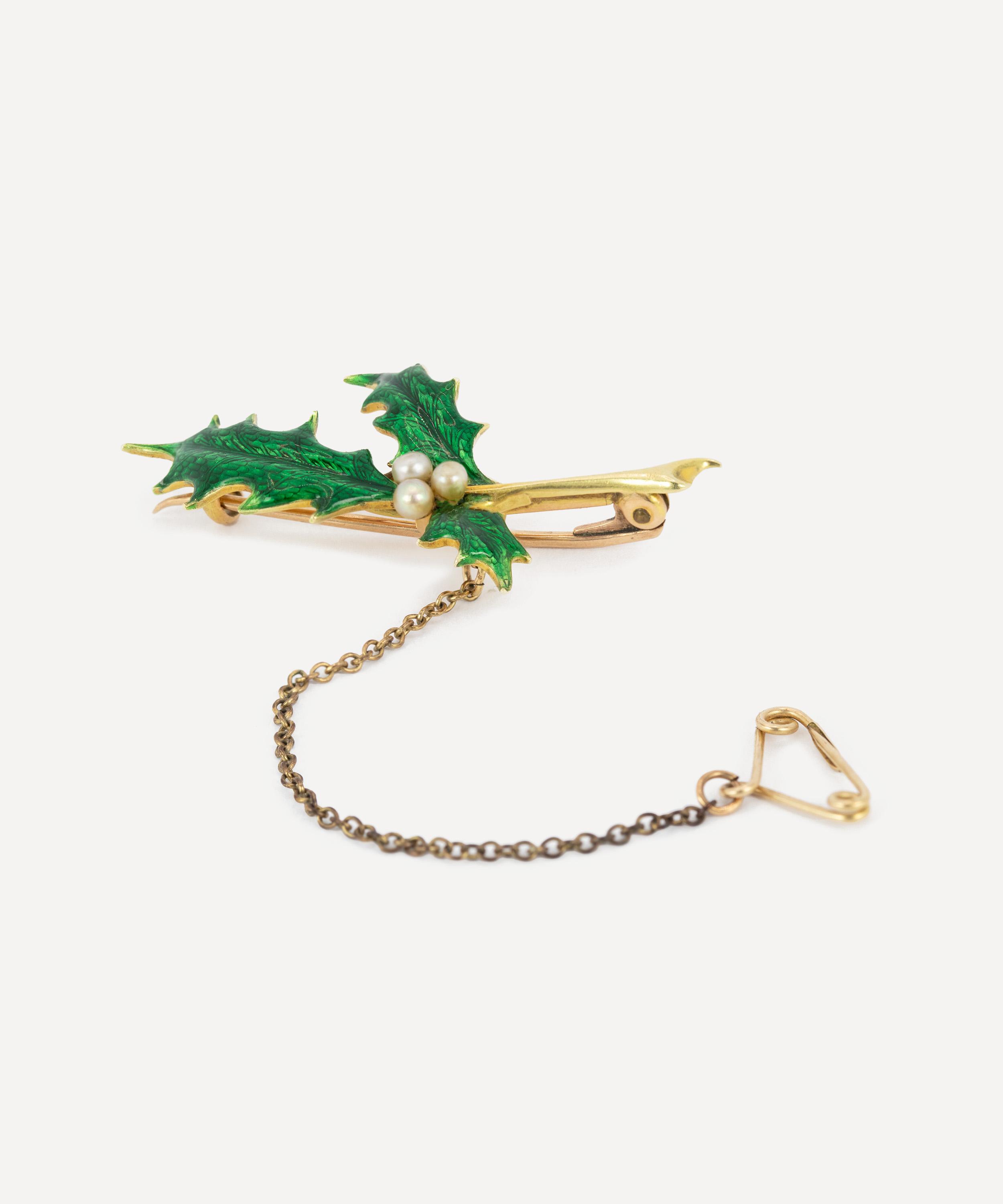 Kojis - 15ct Gold Edwardian Enamel Holly Brooch image number 0