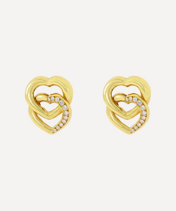 Kojis - 18ct Gold Diamond Set Double Heart Earrings image number null
