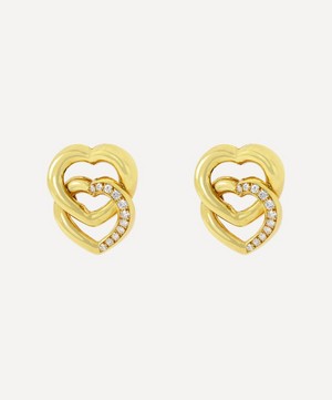 Kojis - 18ct Gold Diamond Set Double Heart Earrings image number 0
