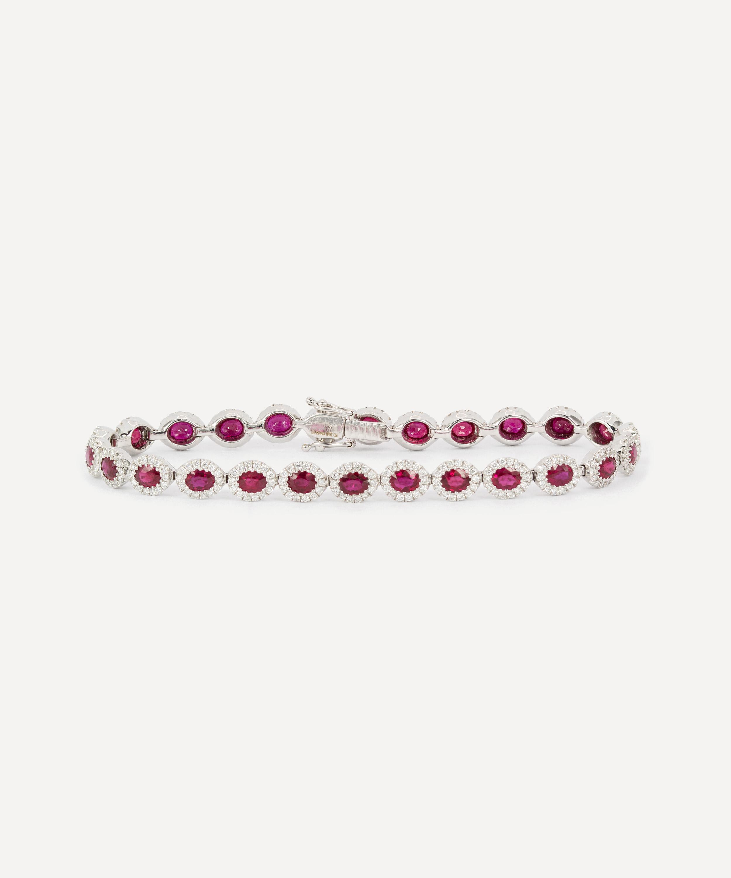 Kojis - 18ct White Gold Ruby and Diamond Cluster Bracelet