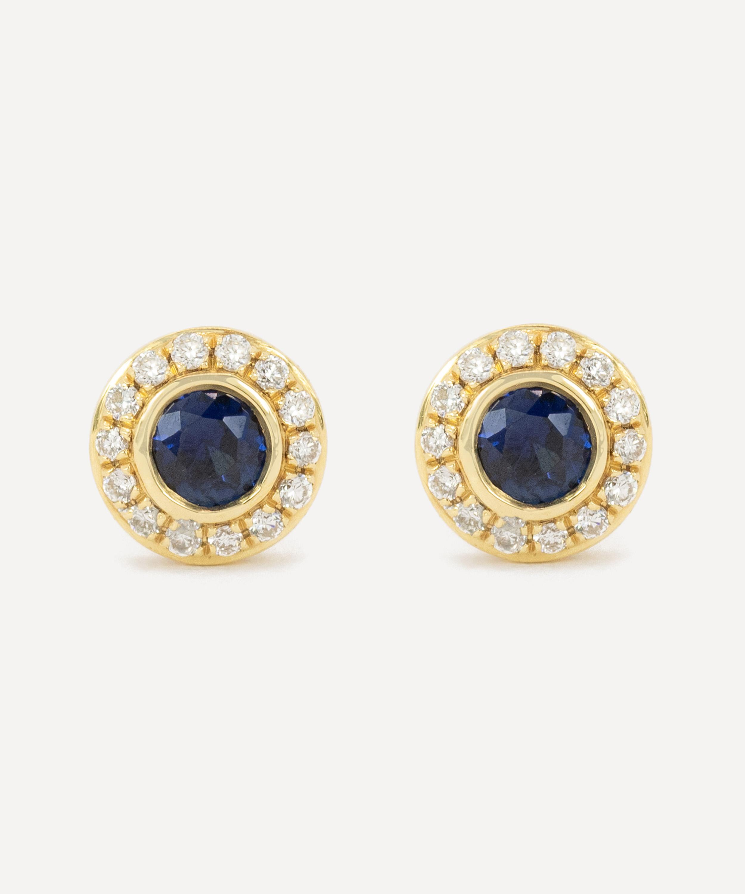 Kojis - 18ct Gold Sapphire and Diamond Cluster Stud Earrings