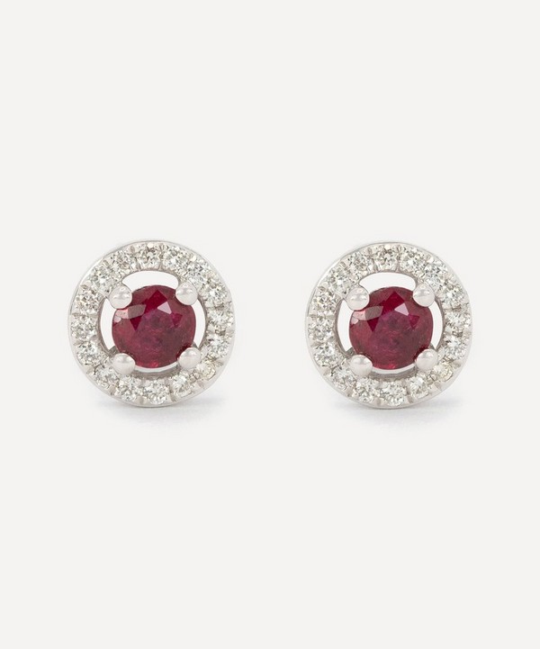 Kojis - 18ct White Gold Ruby and Diamond Cluster Stud Earrings image number null