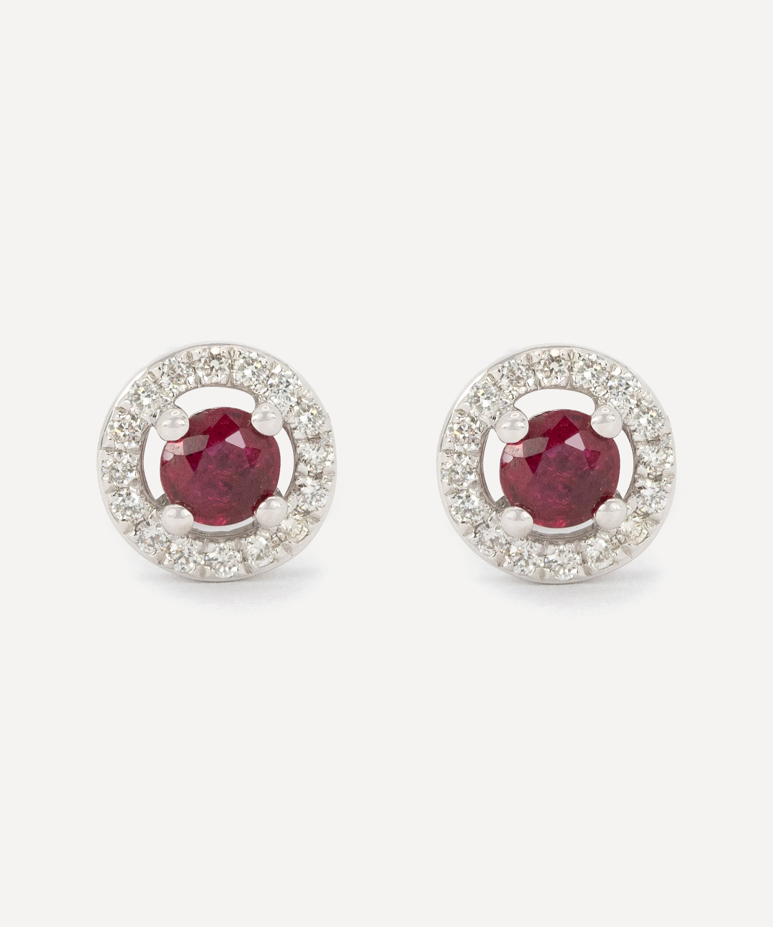 Kojis - 18ct White Gold Ruby and Diamond Cluster Stud Earrings