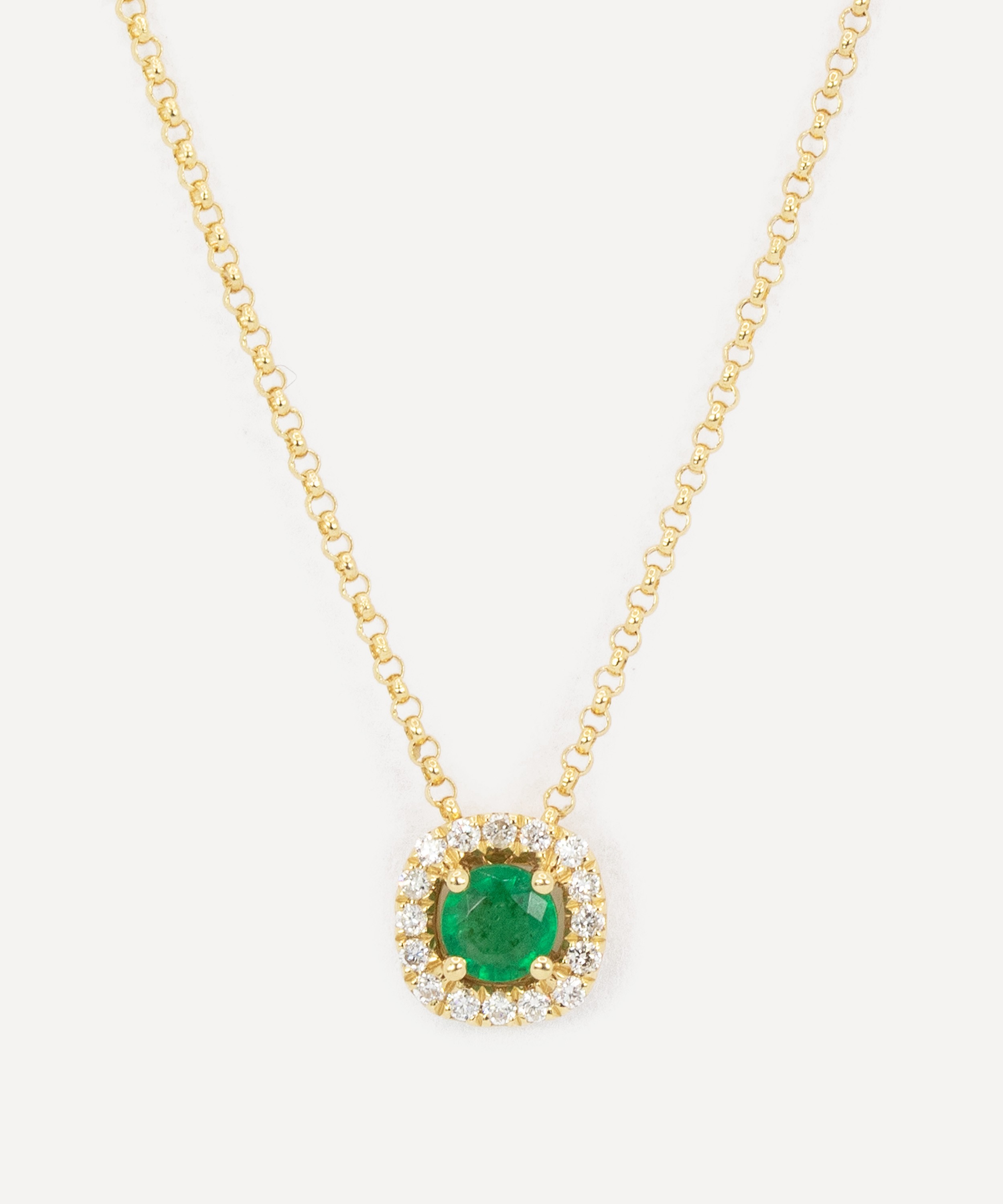 Kojis - 18ct Gold Emerald and Diamond Cluster Pendant Necklace image number 0