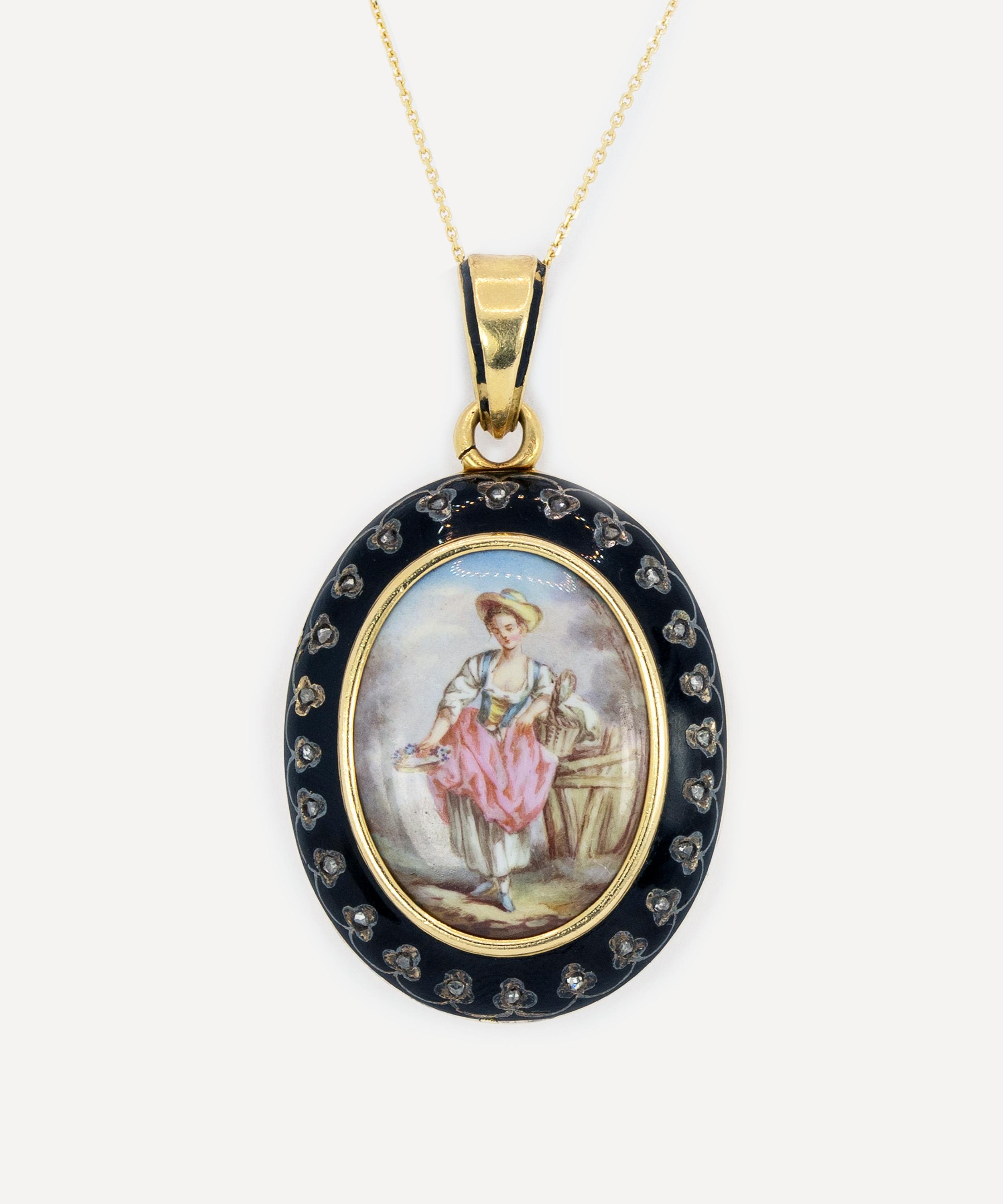 Kojis - 18ct Gold Antique Enamel Portrait Locket image number 0