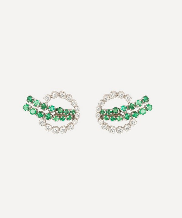 Kojis - 18ct White Gold Vintage Emerald and Diamond Spray Stud Earrings image number null