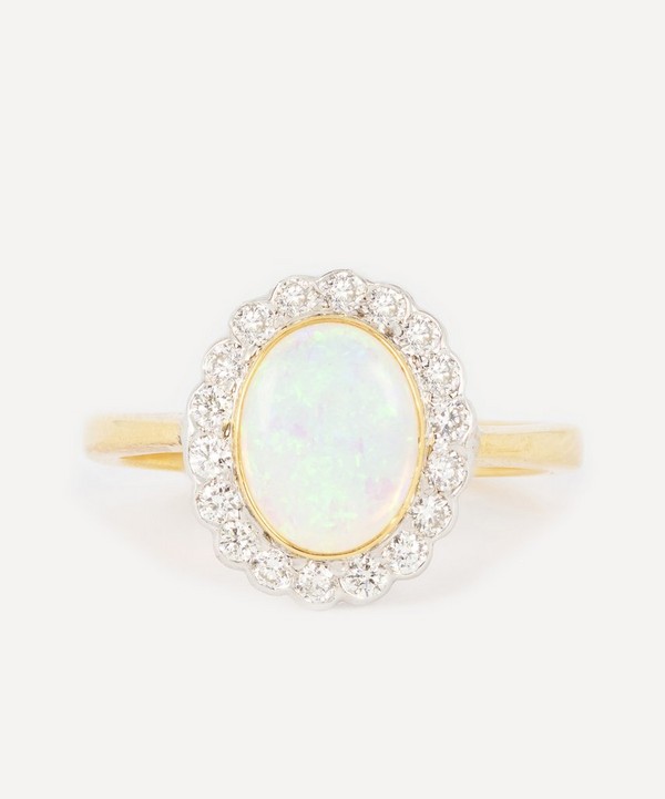 Kojis - 18ct White Gold Opal and Diamond Daisy Cluster Ring