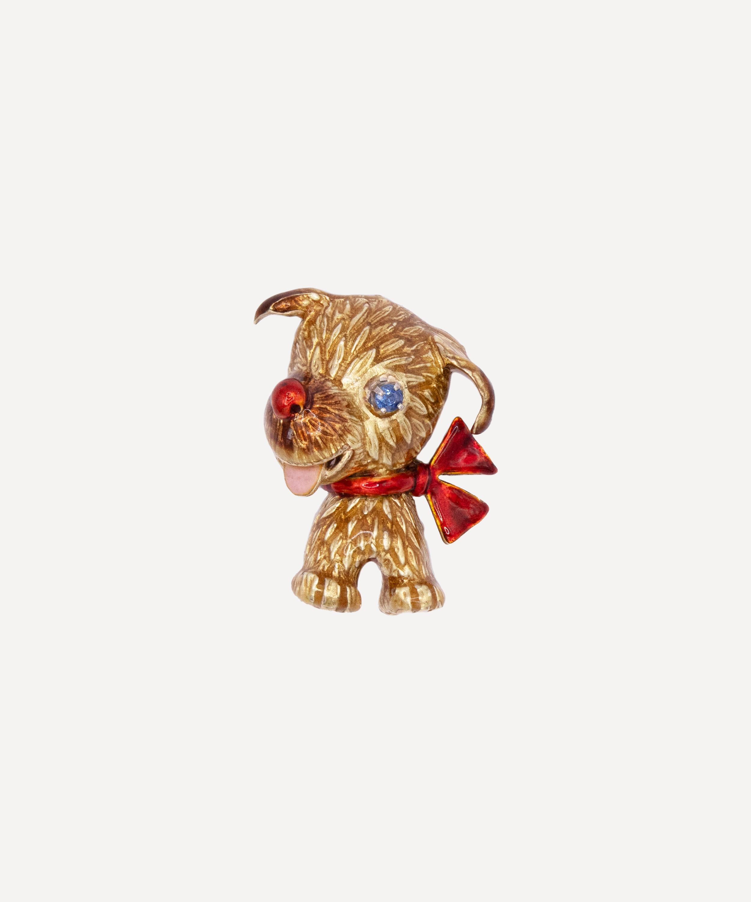 Kojis - 14ct Gold Vintage Enamel Dog Brooch image number 0
