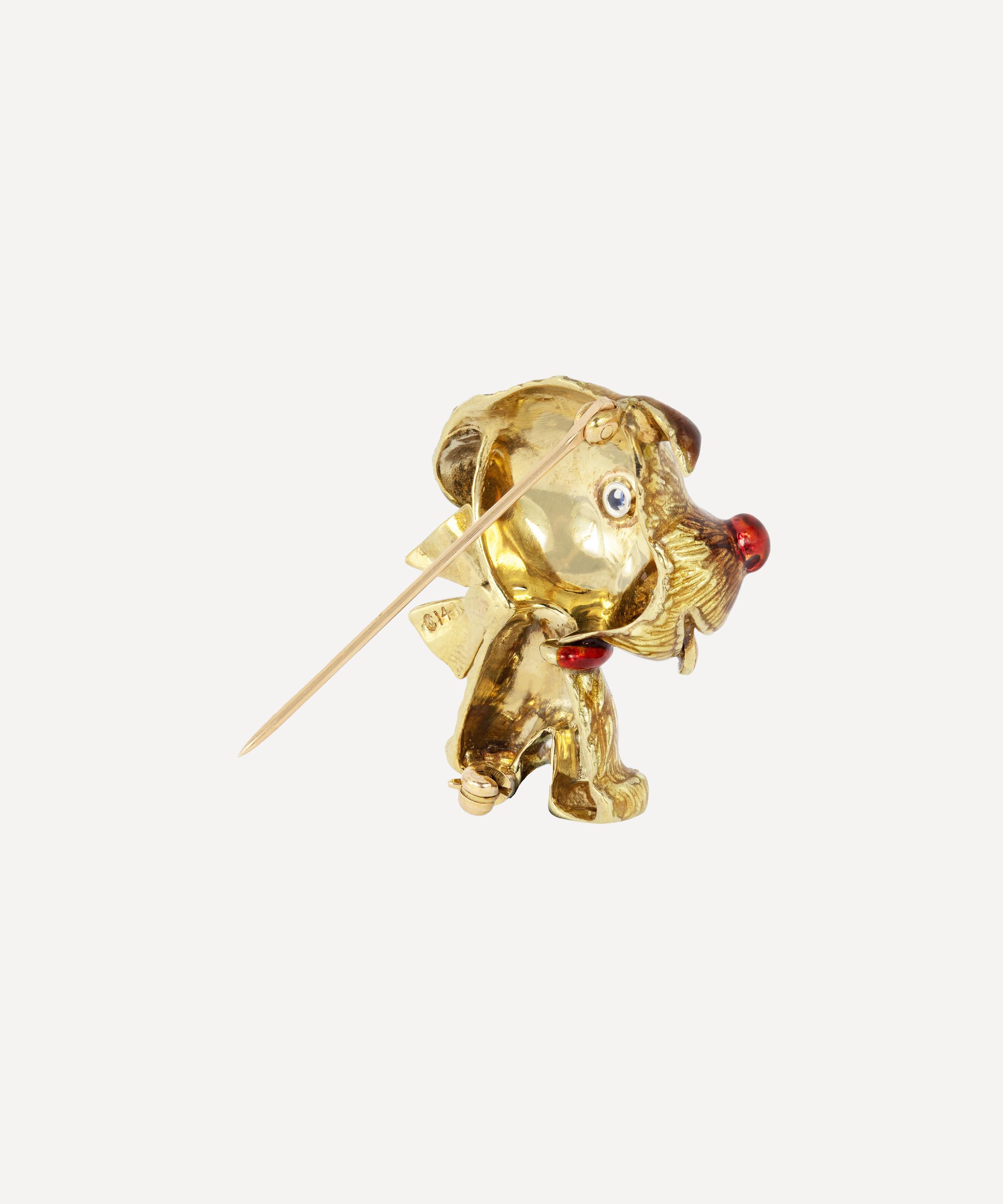 Kojis - 14ct Gold Vintage Enamel Dog Brooch image number 1