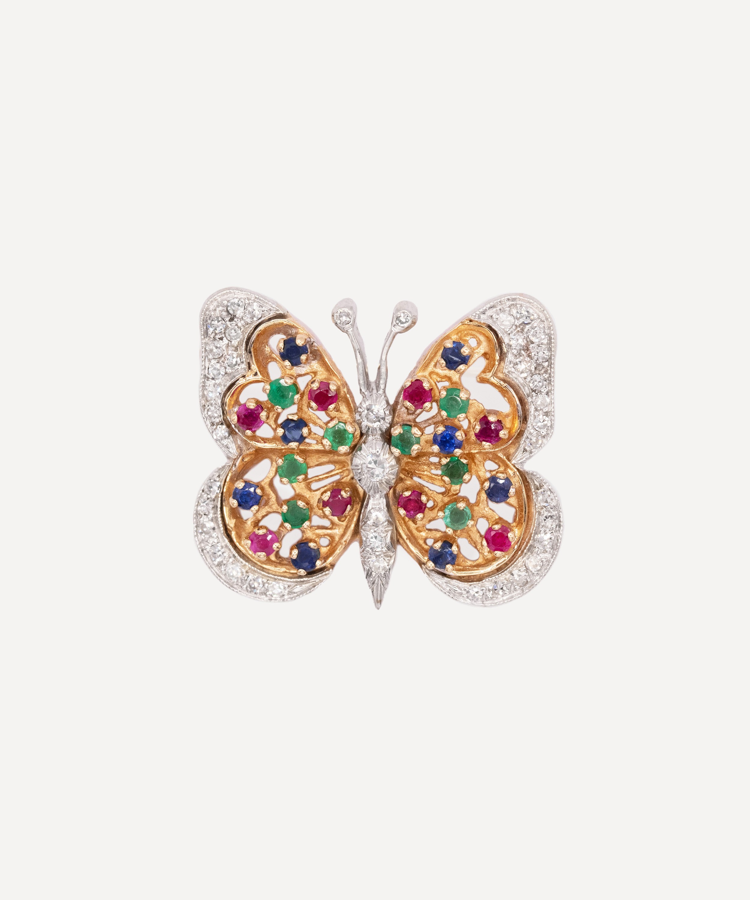 18K Yellow Gold and Platinum Multi-Gem Butterfly Pin