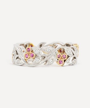 Kojis - 18ct White Gold and Rose Gold Pink Sapphire Floral Band Ring image number 0