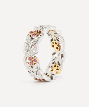 Kojis - 18ct White Gold and Rose Gold Pink Sapphire Floral Band Ring image number 1