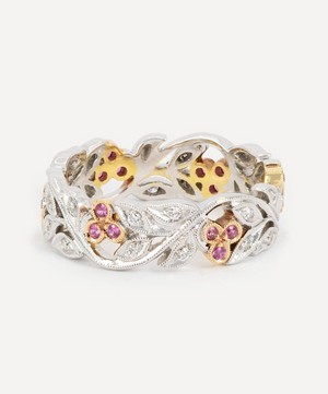 Kojis - 18ct White Gold and Rose Gold Pink Sapphire Floral Band Ring image number 2