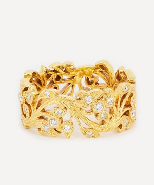 Kojis - 18ct Gold Wide Diamond Set Floral Band Ring image number 1