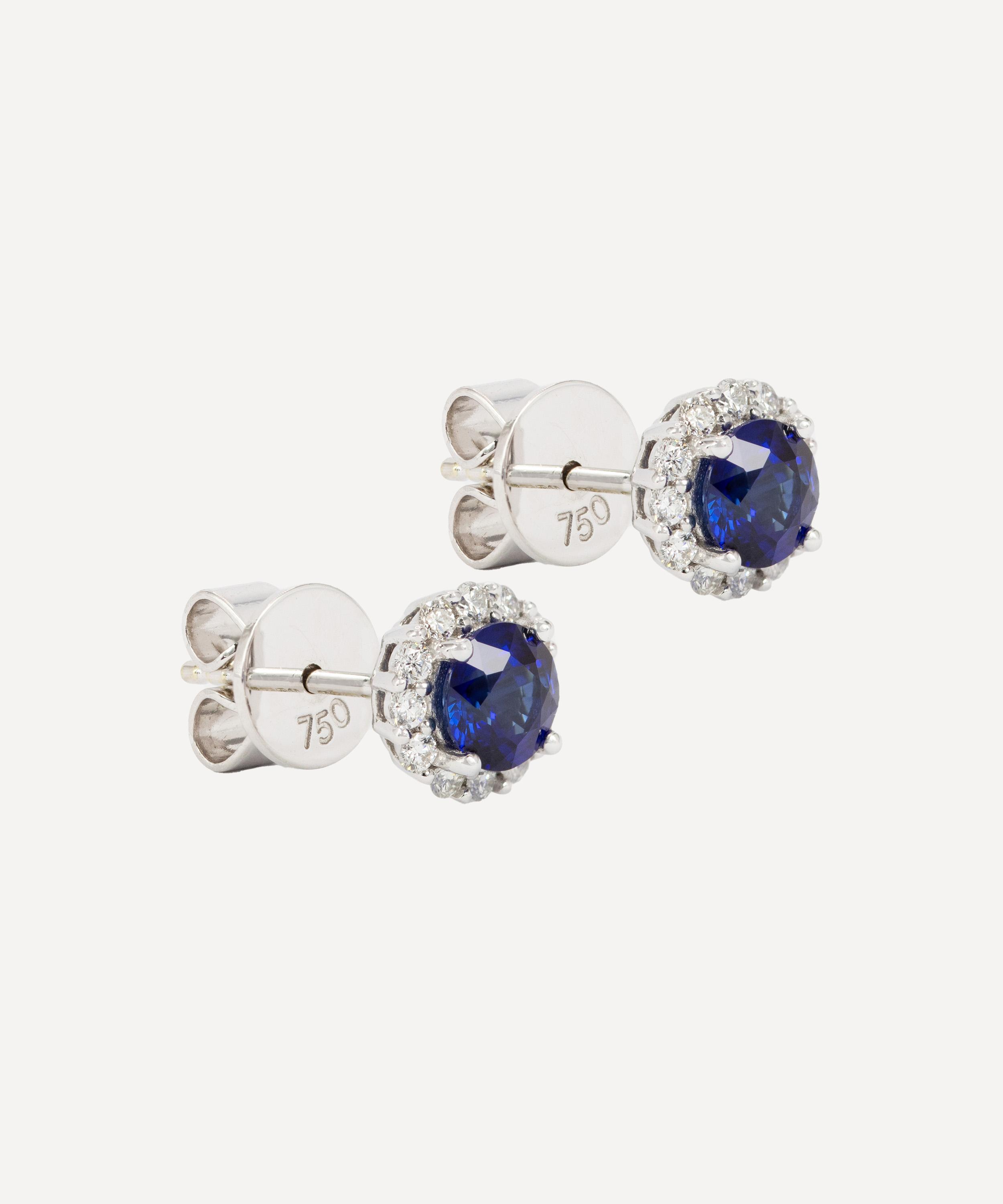 Kojis - 18ct White Gold Sapphire and Diamond Halo Cluster Earrings image number 1