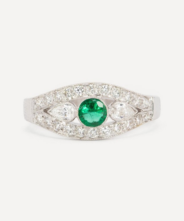 Kojis - 18ct White Gold Emerald and Diamond Fancy Band Ring image number null