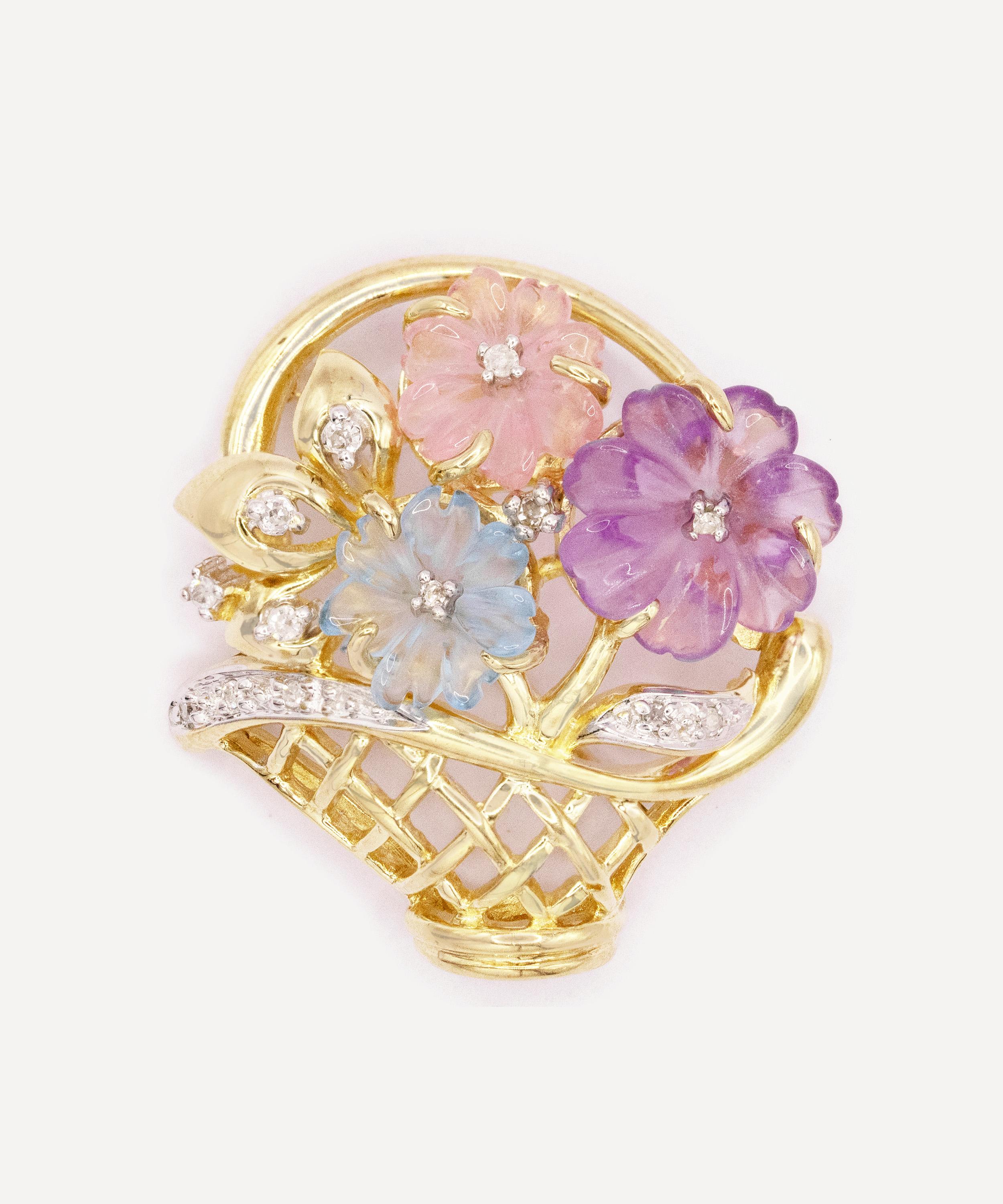 Kojis - 9ct Gold Craved Gem Basket Brooch image number 0