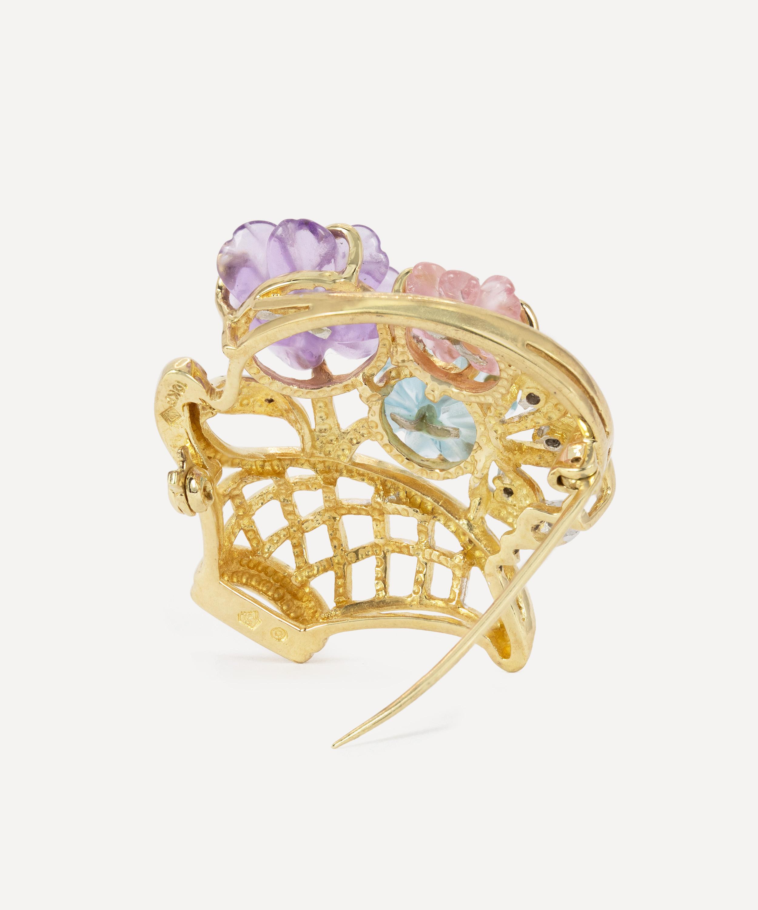 Kojis - 9ct Gold Craved Gem Basket Brooch image number 1