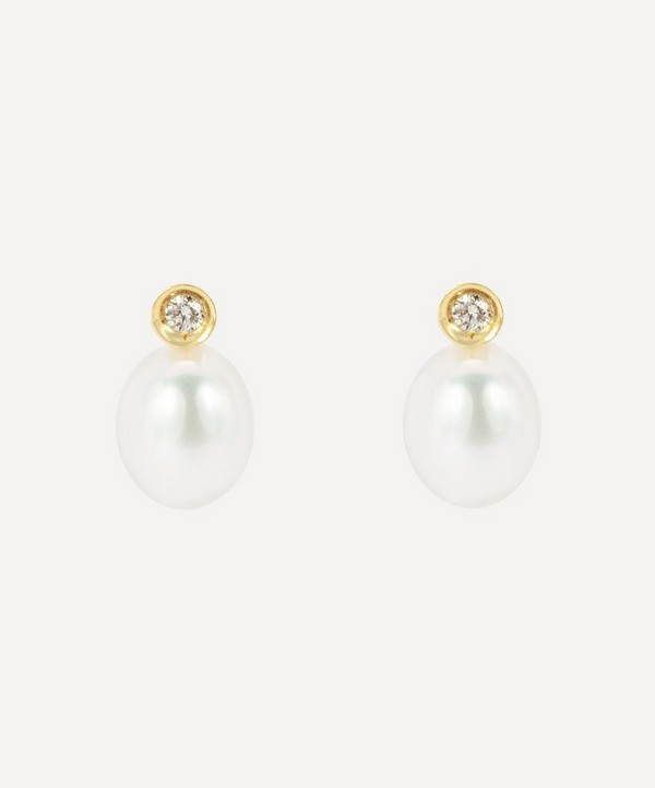 Kojis - 18ct Gold Pearl and Diamond Stud Earrings image number null