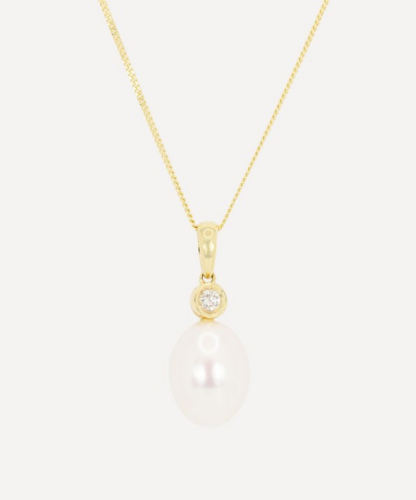 Kojis - 18ct Gold Pearl and Diamond Pendant Necklace image number null