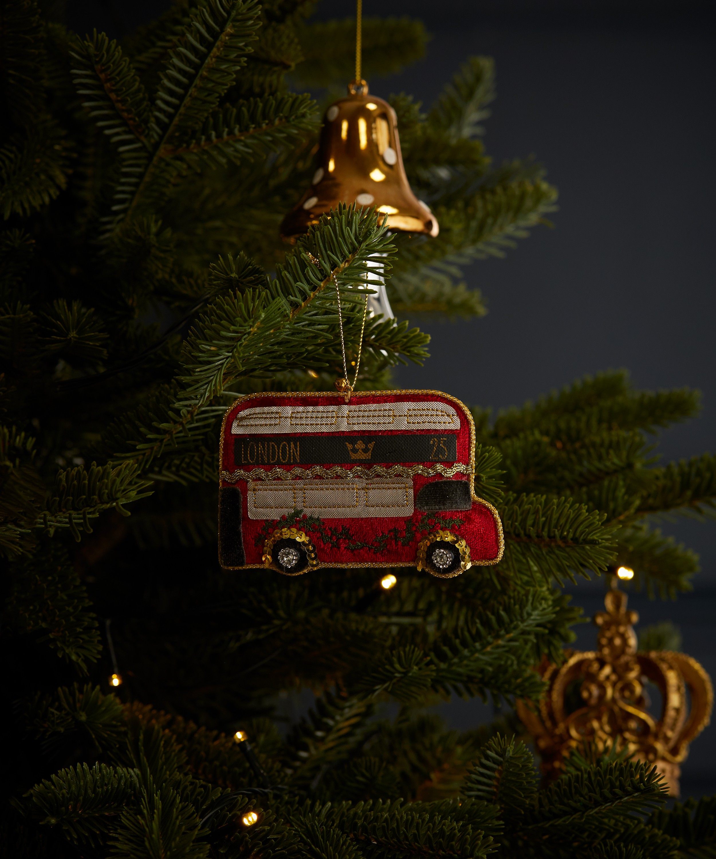 Christmas - London Bus with Holly Ornament image number 1