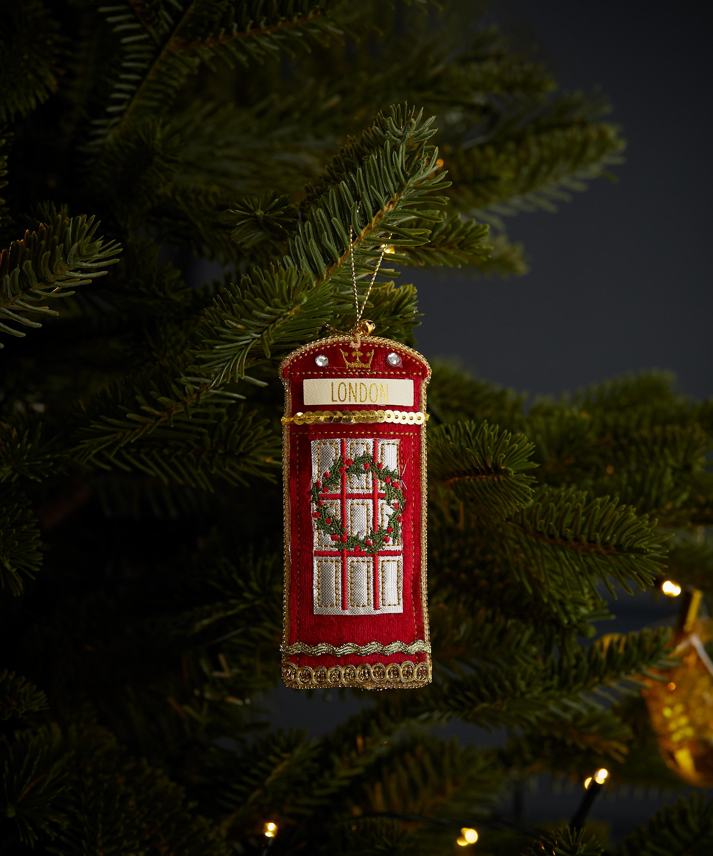 Christmas - British Phone Box with Garland Ornament image number 0