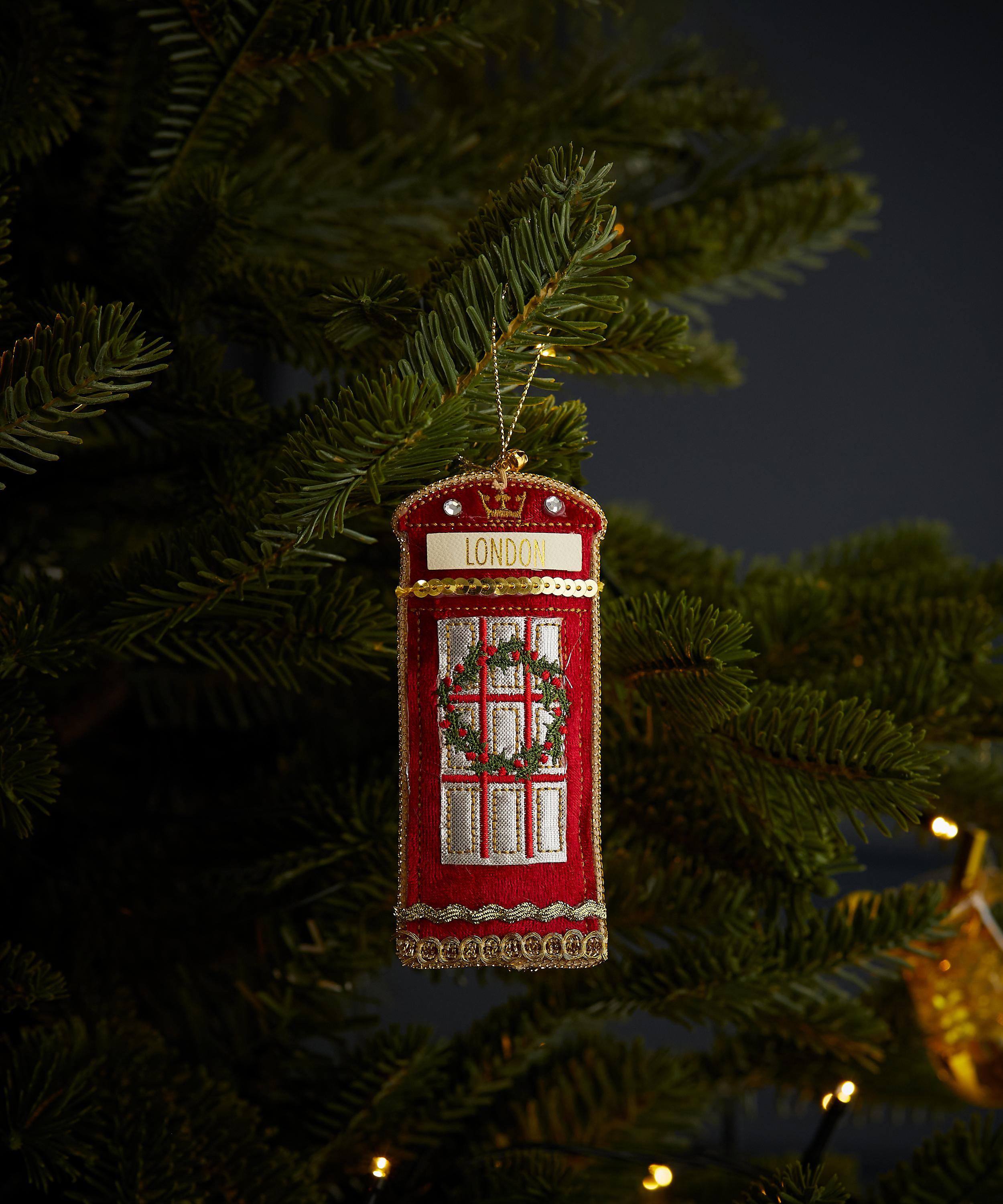 Christmas - British Phone Box with Garland Ornament image number 1