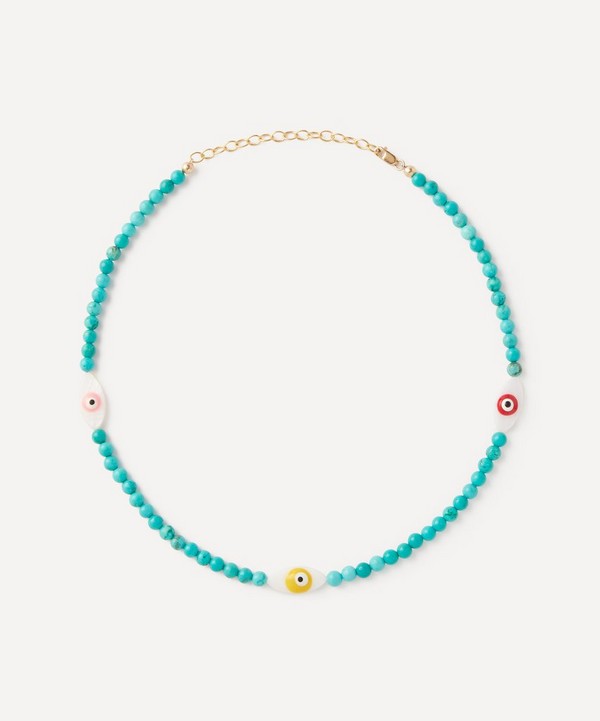 AURUM + GREY - 14ct Gold Filled Good Vibes Howlite Evil Eye Beaded Necklace image number null