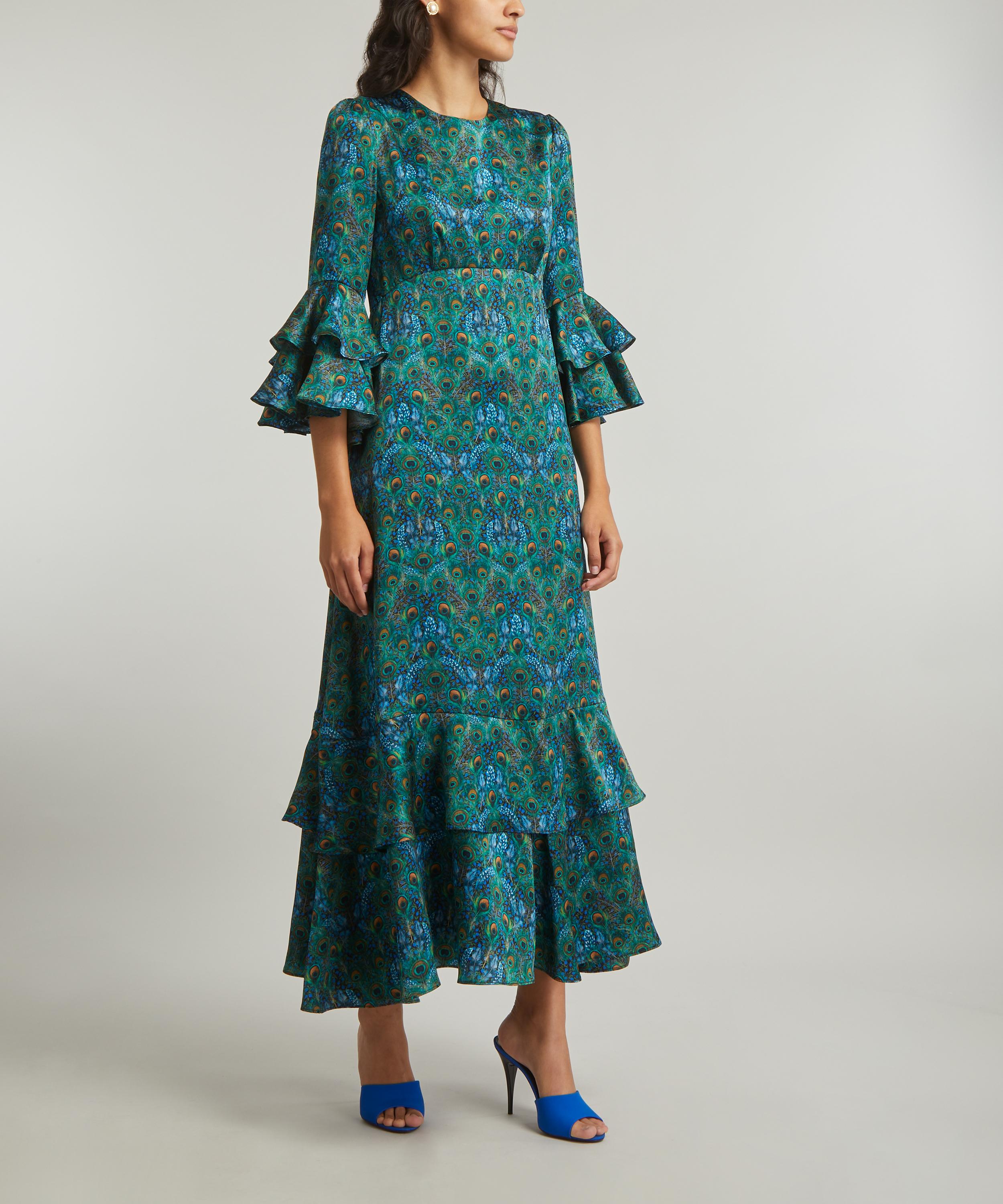 Liberty - Peacock Manor Silk Satin Gala Maxi Dress image number 2