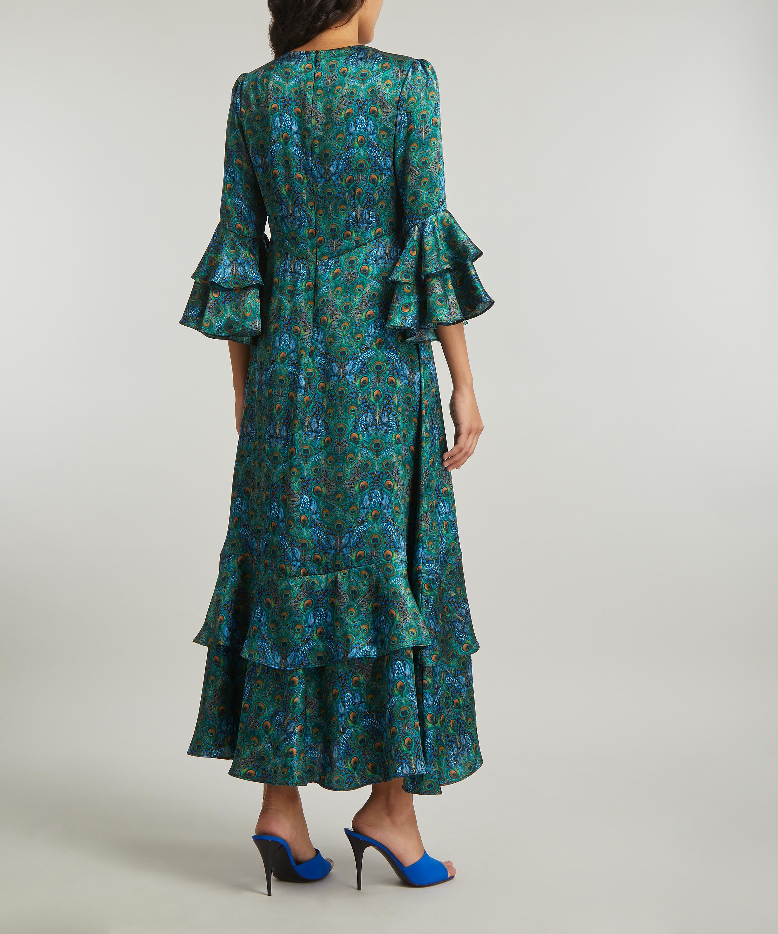 Liberty - Peacock Manor Silk Satin Gala Maxi Dress image number 3