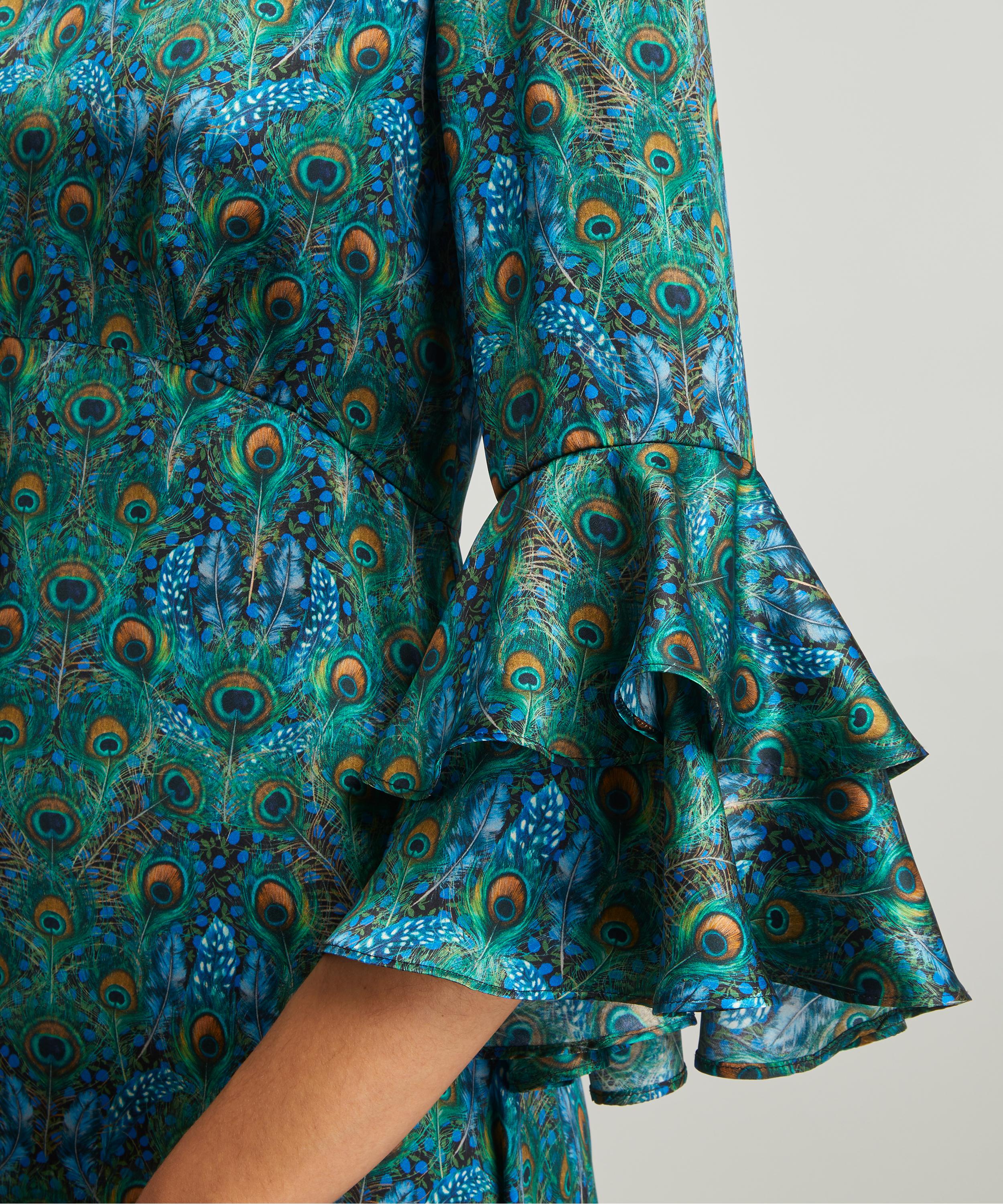 Liberty - Peacock Manor Silk Satin Gala Maxi Dress image number 4