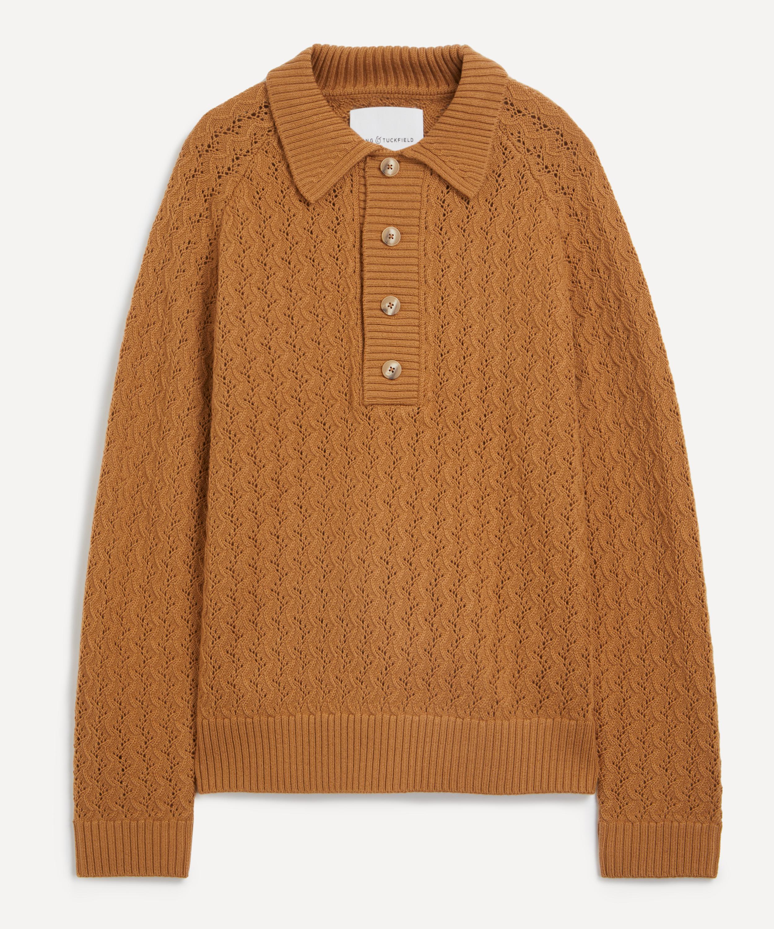 King & Tuckfield - Textured Merino Wool Open-Neck Jumper image number 