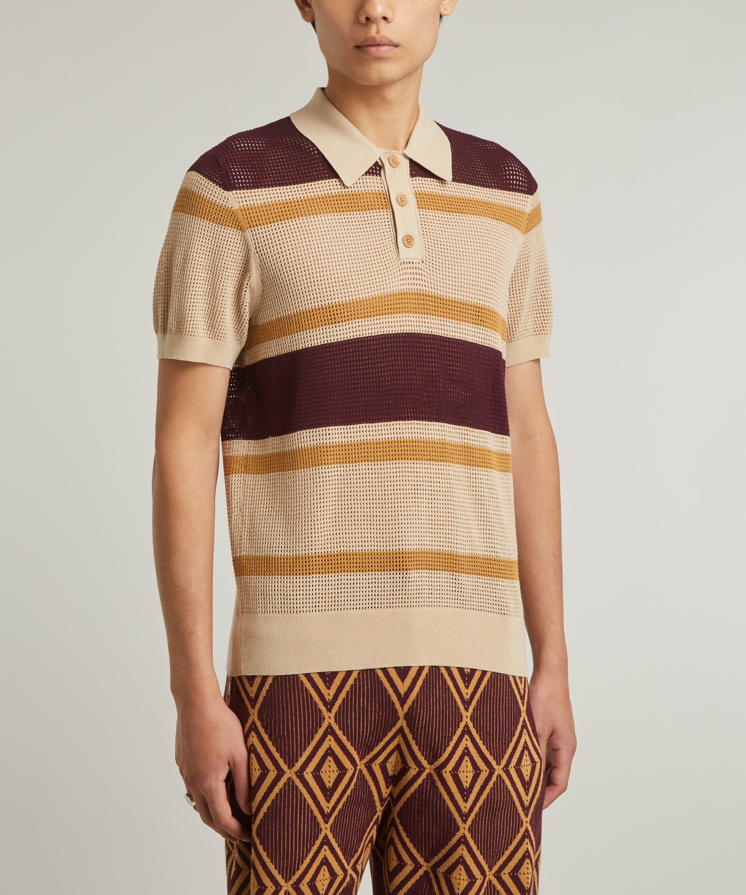 Dries Van Noten - Open-Knit Striped Polo Shirt image number 2