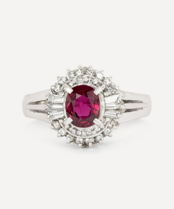 Kojis - Platinum Vintage Ruby and Diamond Cluster Ring