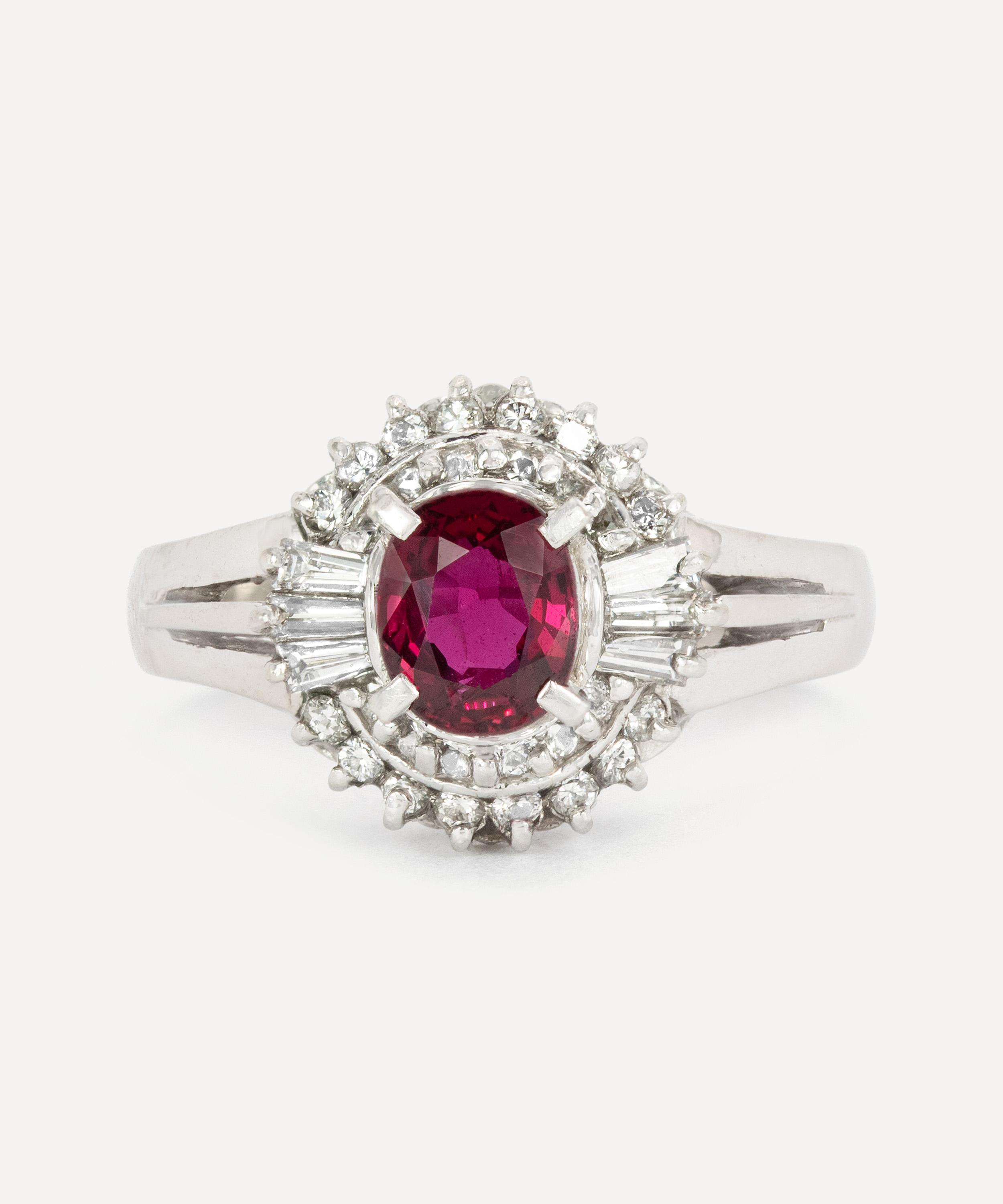 Kojis - Platinum Vintage Ruby and Diamond Cluster Ring