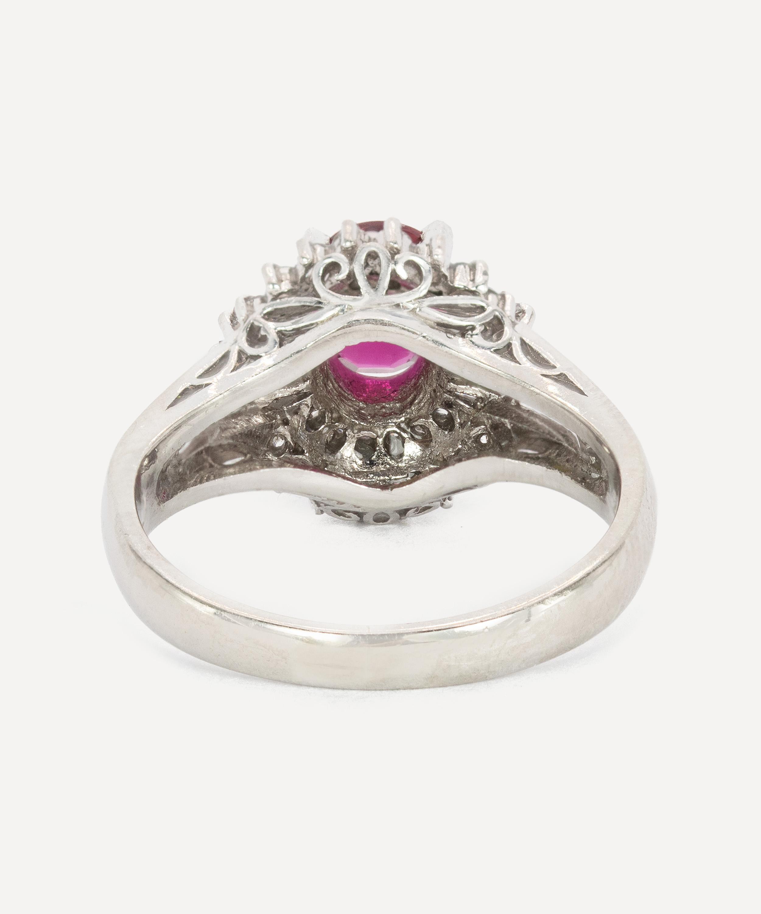 Kojis - Platinum Vintage Ruby and Diamond Cluster Ring image number 2