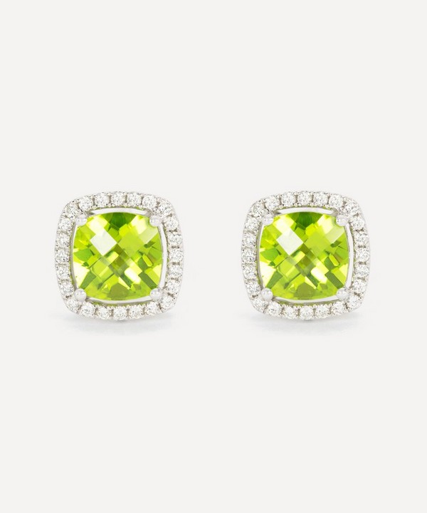 Kojis - 18ct White Gold Peridot and Diamond Cluster Stud Earrings image number null