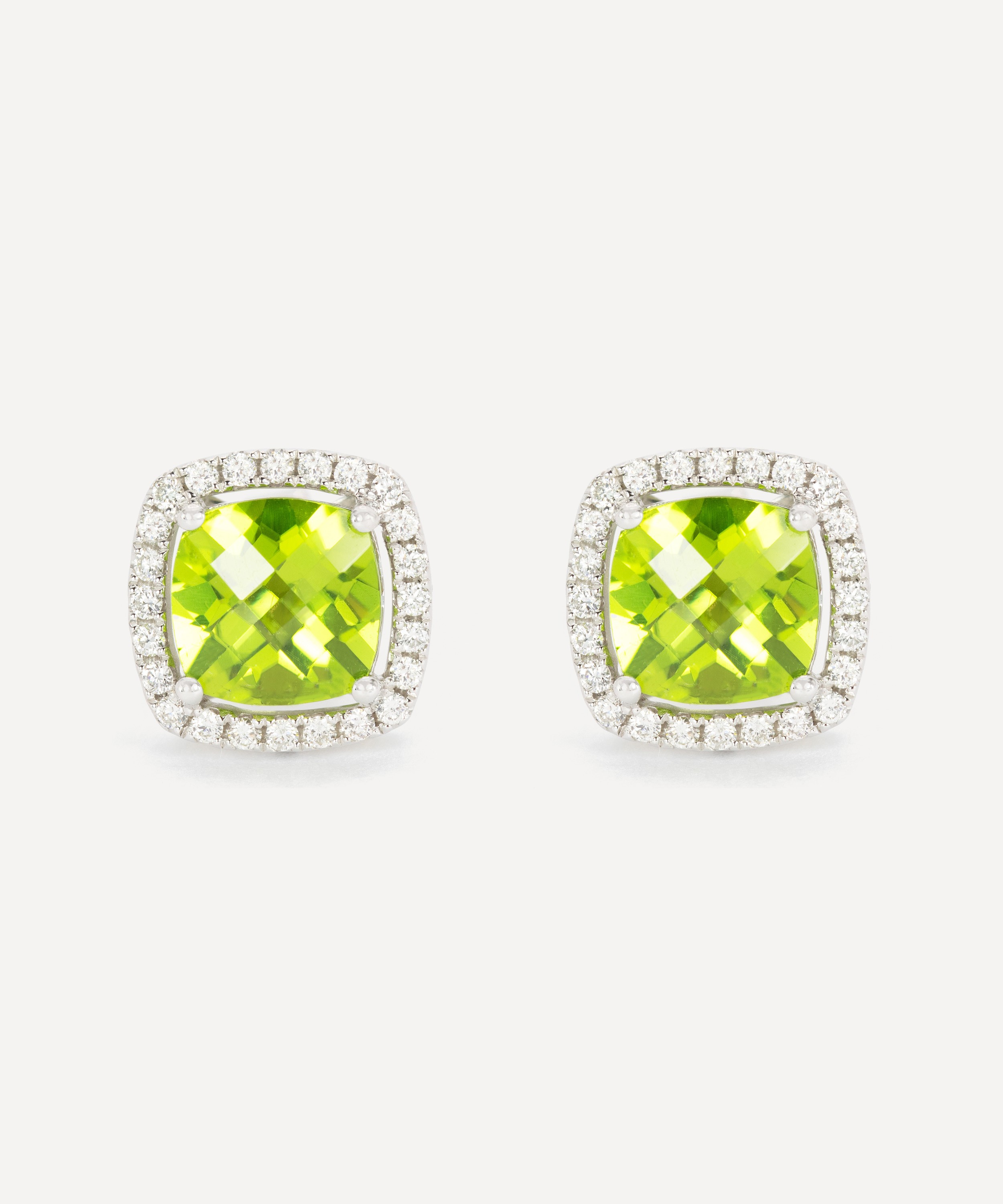 Kojis - 18ct White Gold Peridot and Diamond Cluster Stud Earrings image number 0