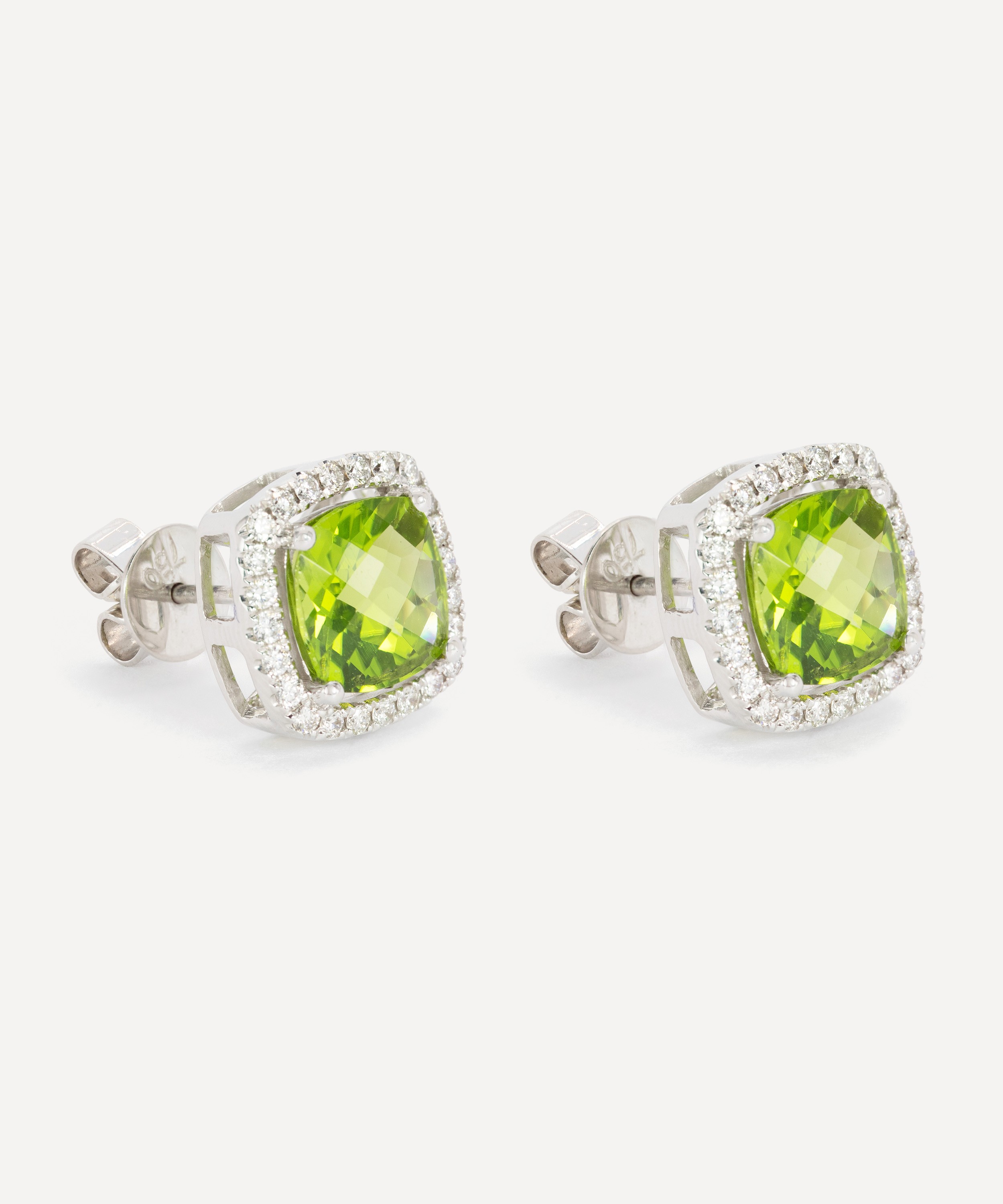 Kojis - 18ct White Gold Peridot and Diamond Cluster Stud Earrings image number 1