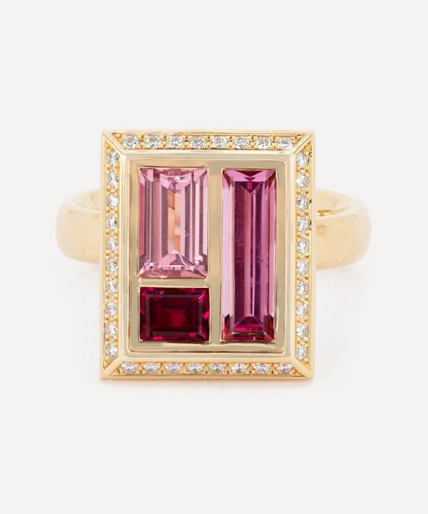 Kojis - 18ct Rose Gold Pink Tourmaline and Diamond Chocolate Box Ring image number null