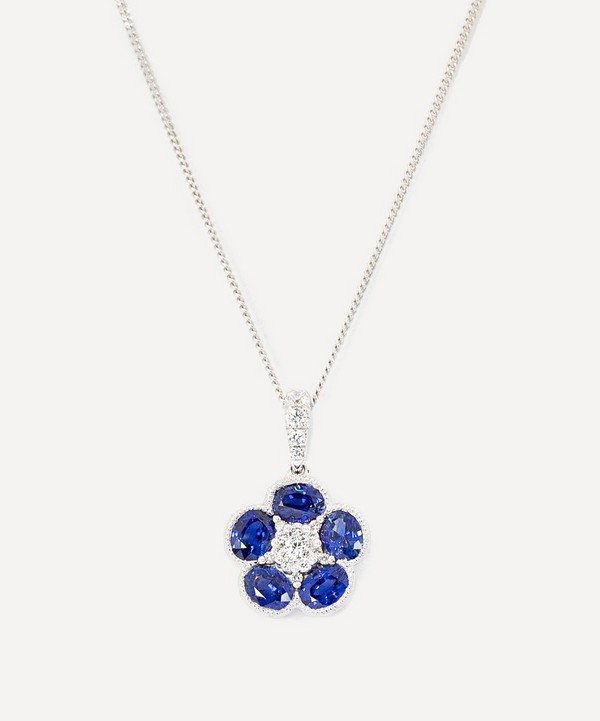 Kojis - 18ct White Gold Sapphire and Diamond Daisy Cluster Pendant Necklace image number null