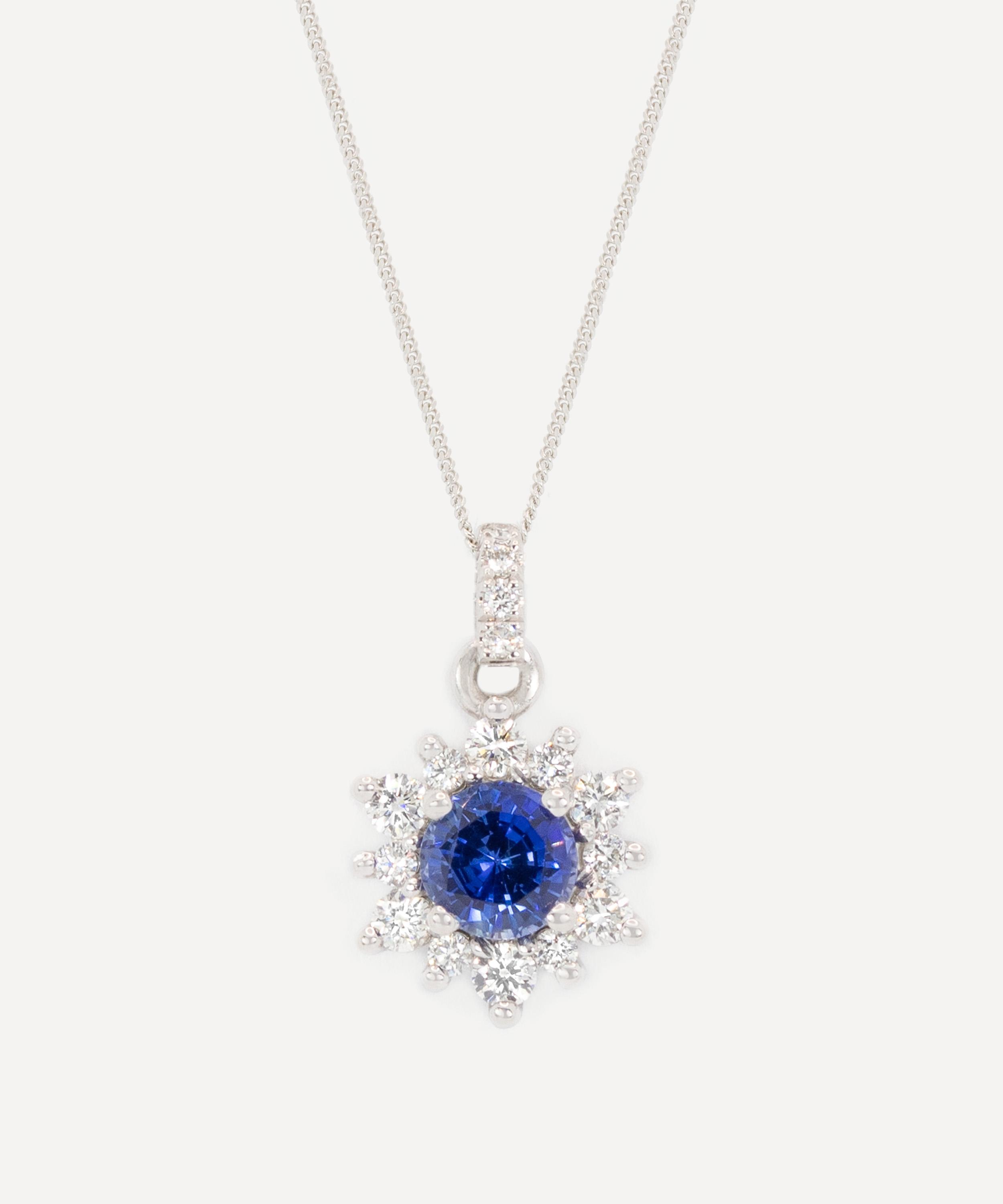 Kojis - 18ct White Gold Sapphire and Diamond Cluster Pendant Necklace